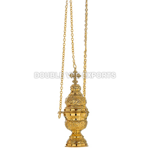 Encensoir en laiton pour église avec 4 chaînes |   Brûleur d'encens orthodoxe - DOUBLE VEE EXPORTS - Product Image 2