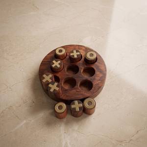 Jeu de Tic Tac Toe en bois rond fait main, Décoration de table basse, Jouet de puzzle pour adultes et enfants - Product Image 4