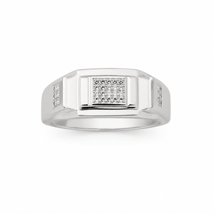 Bague pour homme en argent sterling 925, style signet géométrique classique, avec grappe de diamants carrés, finition polie, pour mariage, fête et usage quotidien, bijou raffiné - Product Image 2