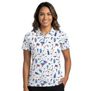 Polo pour femme 100% polyester tricoté à manches courtes séchage rapide imprimé motif golf vêtements de sport décontractés - Product Image 3