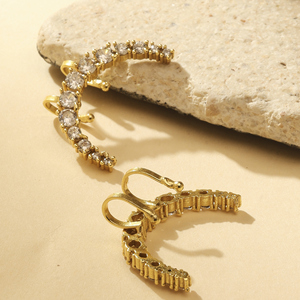 Pendientes de Aro Vintage con Diseño de Luna, Chapados en Oro de 18K sobre Latón, con Engaste de Puntas, Tipo Orejera Abierta, Joyería de Moda - Product Image 1