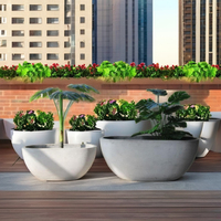Pot Bunga Oval Besar dari Beton Ringan & Fiberglass untuk Rumah & Taman, Pot Tanaman Semen untuk Lanskap Taman
