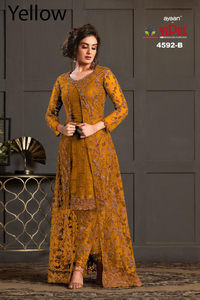Vêtements indiens et pakistanais, robe longue Anarakali en tissu papillon avec broderie, travail de miroir, dentelle brodée, entièrement cousue - Product Image 4