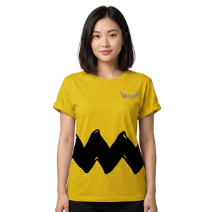 Men's Yellow Short Sleeve T-<b>Shirt</b> With Black <b>Geometric</b> Pattern O-Neck Casual Design Regular Fit 100% Cotton Printed - Product Image 2
