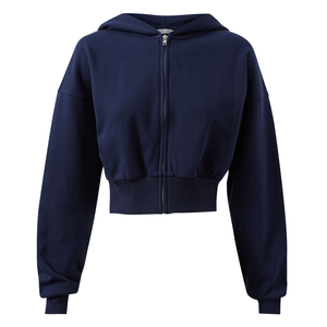 High Quality Women's Relaxed Fit <b>Cropped</b> Length Fleece <b>Zip</b> Through Hoodie Fleece Autumn Casual Wear Unlined Knitted - Product Image 5
