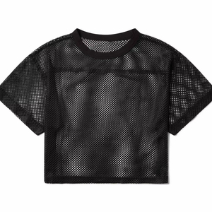 Knitted Crop <b>Top</b> T-Shirt <b>Black</b> Crew Fitness <b>Mesh</b> Short <b>Sleeve</b> Oversized Loose Fit Quick Dry Eco-Friendly - Product Image 6