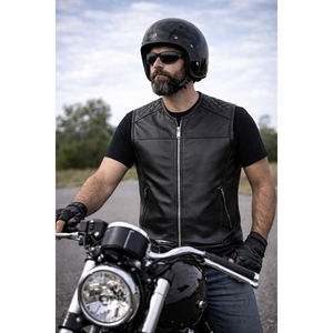 Chaleco de motociclista de cuero genuino para hombre con un corte tradicional diseñado para la comodidad en el uso diario y un estilo de motocicleta sencillo y atemporal. - Product Image 3