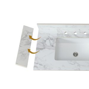 Revestimiento Lateral de Piedra de Mármol Sintético Bianco Carrara para Lavabo de Baño de 22''x 4'', Encimera de Lavabo Wena de Alta Calidad para Baños - Product Image 4