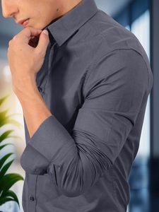 Camisa Blanca de Manga Larga para Hombre, Corte Regular, Mezcla de Algodón, con Botones, Cuello Clásico, Informal, Formal, Lisa - Product Image 3