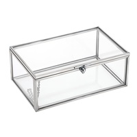 Boîte à bijoux moderne en métal doré antique et verre, de haute qualité, avec couvercle, organisateur de rangement, vitrine rectangulaire pour bagues et colliers