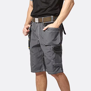 Shorts cargo gris tendance pour hommes, style utilitaire, avec poches porte-outils, en coton denim, prix abordable, vêtements de travail et de sécurité - Product Image 2