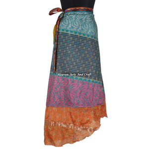 Indian Vintage 2 Layer <b>Magic</b> Hippie Sari Silk Wrap Skirts for <b>Beach</b> Wear 2 Layer Reversible <b>Magic</b> Silk Saris Wrap Long Skirt - Product Image 6