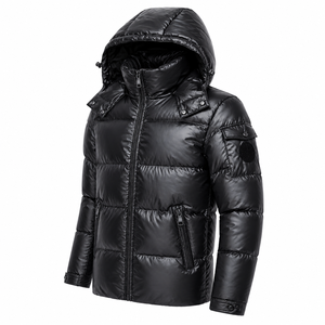 Men's Black Eco-friendly Puffer <b>Jacket</b> Cotton Filled Windproof Zipper Closure Casual <b>Winter</b> Wear Solid Color Regular Fit Front - Product Image 4