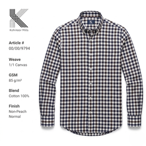 Chemise Homme 100% Coton 85GSM Toile Tissée à Carreaux Gingham Légère pour l'Été Fournisseur de Vêtements Personnalisés en Gros - Product Image 1