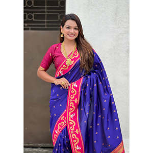 Sari en soie Paithani violet Zari tissé Rajhans, écharpes et châles traditionnels - Product Image 5