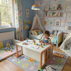 Ensemble table et chaises d'extérieur en bois, pliable, durable, moderne, de forme carrée, avec des caractéristiques de sécurité et écologiques, idéal pour la salle de séjour des enfants - Product Image 1