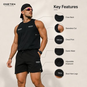 Conjunto Deportivo para Hombre, Camiseta sin Mangas, Pantalones Cortos con Cordón, Ropa Deportiva para Gimnasio, Tejido de Secado Rápido, Logotipo Personalizado - Product Image 4