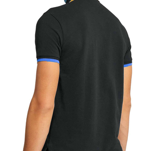 เสื้อโปโลแขนสั้นผู้ชาย สีพื้น ผ้าถัก ทรงปกติ สวมใส่สบาย สีดำ แต่งขอบสีน้ำเงิน ผ้าฝ้ายปิเก้ ระบายอากาศได้ดี - Product Image 2
