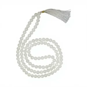 Collar Mala de Selenita Natural con 108 Cuentas, Cuentas de Cristal Redondas de 8mm para Oración, Meditación y Yoga, con Borla, Hecho a Mano, Certificado, Venta al por Mayor - Product Image 3