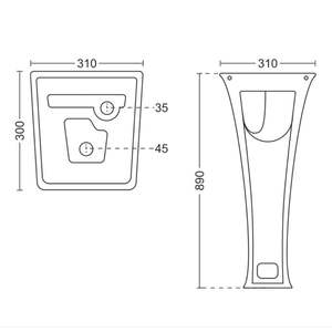 Premium Rectangular Ceramic Wall Hung Washbasin With Half Pedestal 310x300x890mm Floating Bathroom Sink For Narrow Bathrooms - Product Image 2