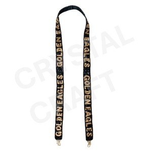 CRYSTAL CRAFT Beaded Webbing <b>Strap</b> GEAUX SAINTS Text Design Vintage Eco-friendly Fashionable Gold Black Color Trendy Accessory - Product Image 3