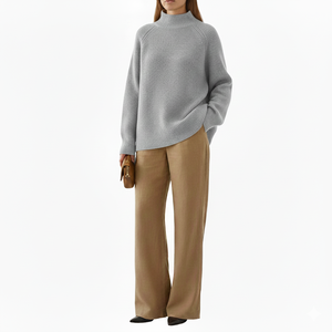 Sudadera Holgada de Punto con Cuello Alto Estampado para Mujer, Estilo Casual de Invierno, Top de Estilo Urbano para Uso Diario Cómodo - Product Image 1