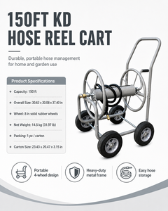 Utility Garden Hose Reel Cart Heavy Duty 4 Wheels Metal Water Hose Storage Cart with 8" Solid Rubber Wheels ODGGAD021 - Product Image 6
