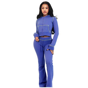 Conjunto Deportivo Casual de Invierno para Mujer, Diseño Elegante con Textura Waffle, Dos Piezas, con Cierre, Ropa Deportiva Suave - Product Image 2