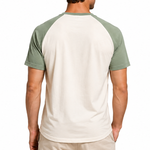 T-shirt Raglan Homme Manches Courtes Col Rond Vert Sauge Crème Bicolore Style Baseball – Le Plus Vendu - Product Image 4
