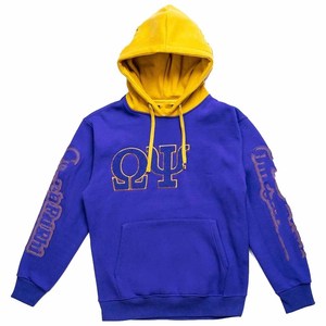 Nueva Hermandad Omega |   Psi |   Sudadera con capucha Divine Nine de algodón y forro polar, con bordados sólidos de Phi, morada, informal, con parte inferior a rayas - Product Image 3