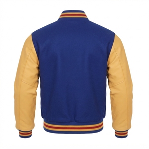Men's <b>Varsity</b> <b>Jacket</b> Blue Yellow Color Block Turn-down Collar Casual Polyester Cotton Autumn Regular Fit - Product Image 2