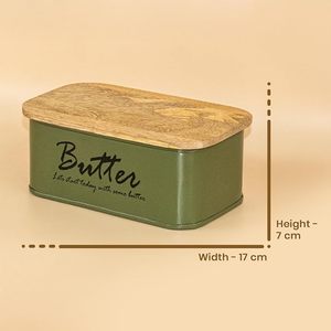 Butter Box with Wooden Lid <b>Metal</b> Rectangle Butter Dish Nordic Kitchen Food Storage <b>Container</b> - Product Image 2