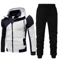 Ensemble de survêtement en molleton antibactérien noir et blanc pour homme, veste à capuche zippée et pantalon, tenue sportive d'automne, coupe classique, poches latérales