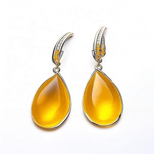 Pendientes colgantes de piedras preciosas de ónix amarillo de Plata de Ley 925 chapados en oro de 18 quilates para mujeres y niñas - Product Image 2