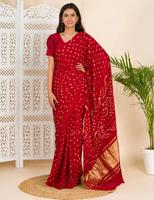 Sari Bandhej artisanal lourd, vêtements de mariage, sari indien classique artisanal Bandhej à prix raisonnable par le fournisseur