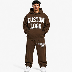 Ensemble de sweat-shirt à capuche en molleton marron surdimensionné pour homme avec logo personnalisé, vêtements décontractés pour l'automne - Product Image 1