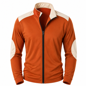 Blouson de sport pour homme en polyester tricoté respirant, à col montant et fermeture éclair, avec blocs de couleur orange, manches longues, idéal pour l'automne - Product Image 6