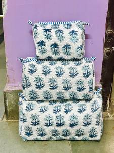 Vintage Cotton Quilted Cosmetic Bag Block Printed Zipper Toiletry Pouch Handmade <b>Makeup</b> Case for Travel Stylish Gifts Trendy Bag - Product Image 3