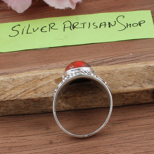 Natural Orange Copper Turquoise Wedding <b>Statement</b> <b>Ring</b> 925 Sterling Silver Spiny Band <b>for</b> <b>Women</b> Southwestern Boho Jewelry - Product Image 5