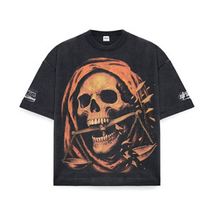 Oversized Black T-Shirt With <b>Skull</b> And Snake Print Street Style Short Sleeve O-Neck Men's Jersey Cotton <b>Top</b> - Product Image 4