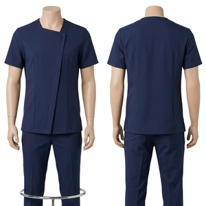 Tunique asymétrique en polycoton bleu sarcelle 180 GSM pour uniforme de salon et spa avec broderie et impression de logo par transfert thermique - Product Image 6