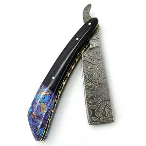 Rasoir droit traditionnel en acier Damas fait main Jexmoo personnalisé pour barbiers, avec étui en cuir, cadeau pour témoin de mariage - Product Image 3