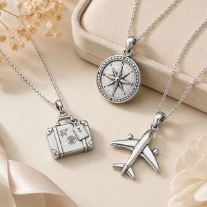 Custom Classic Gold & Rhodium Plated Stainless Steel Airplane <b>Suitcase</b> Compass Travel Charm - Product Image 3