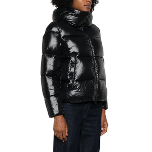 Women's <b>Black</b> Quilted Puffer Jacket With <b>Pillow</b> Collar Full Sleeve Zipper Closure Winter Coat Regular Length Solid Color - Product Image 1