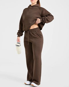 กางเกงจ็อกเกอร์ขายดีพร้อมโลโก้สั่งทำสีน้ำตาลสำหรับผู้หญิง ทรงหลวมขากว้าง และเสื้อฮู้ดผ้าฝ้ายผสม ระบายอากาศได้ดี กางเกงวอร์มผู้หญิง - Product Image 6