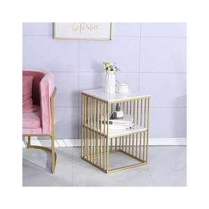 Table d'appoint en marbre avec base géométrique en métal doré, table d'appoint moderne pour canapé, meuble d'appoint pour chambre à coucher, décoration de salon - Product Image 5