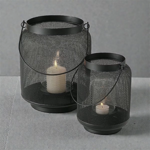 Black Iron Mesh Candle <b>Lantern</b> <b>Set</b> Modern Design Heat Resistant Home Decoration - Product Image 5