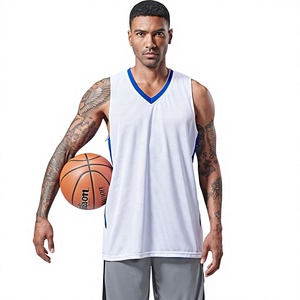 Maillot de basket-ball unisexe bleu à col en V sans manches, respirant, en polyester, coupe régulière, personnalisable avec le nom de l'équipe, pour tous les sports - Product Image 5