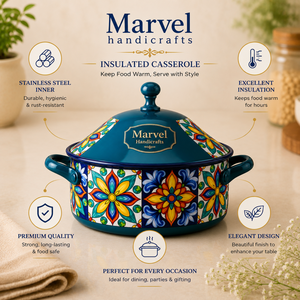 <b>Marvel</b> Handicrafts Moroccan Tile <b>Print</b> Insulated Steel Casserole Hot Pot with Lid Premium Food Warmer Serving Bowl for Dining - Product Image 5