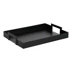 Plateau de service en bois artisanal Skies Trader, motif floral sculpté, plateau rectangulaire en bois avec poignées, plateau de table basse ottoman - Product Image 4